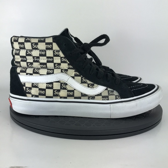 Vans x Supreme Sk8-Hi Pro Checkered Black/White Skate Shoes Men's Size 8.5 - Picture 4 of 16